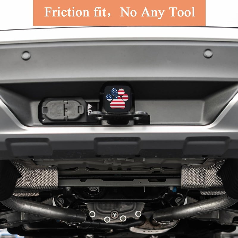Tnomchey Dog Paw Hitch Covers Red White Blue Stars Pet Footprint USA Flag American Against Black Square Towing Hitch Covers 2” Heavy Duty Trailer Hitch Tube Cover Plug Cap Rubber For Most Vehicles SUV - Image 5